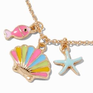 Claire's Beach Day Gold-tone Charm Cluster Pendant Necklace Fish Shell Star